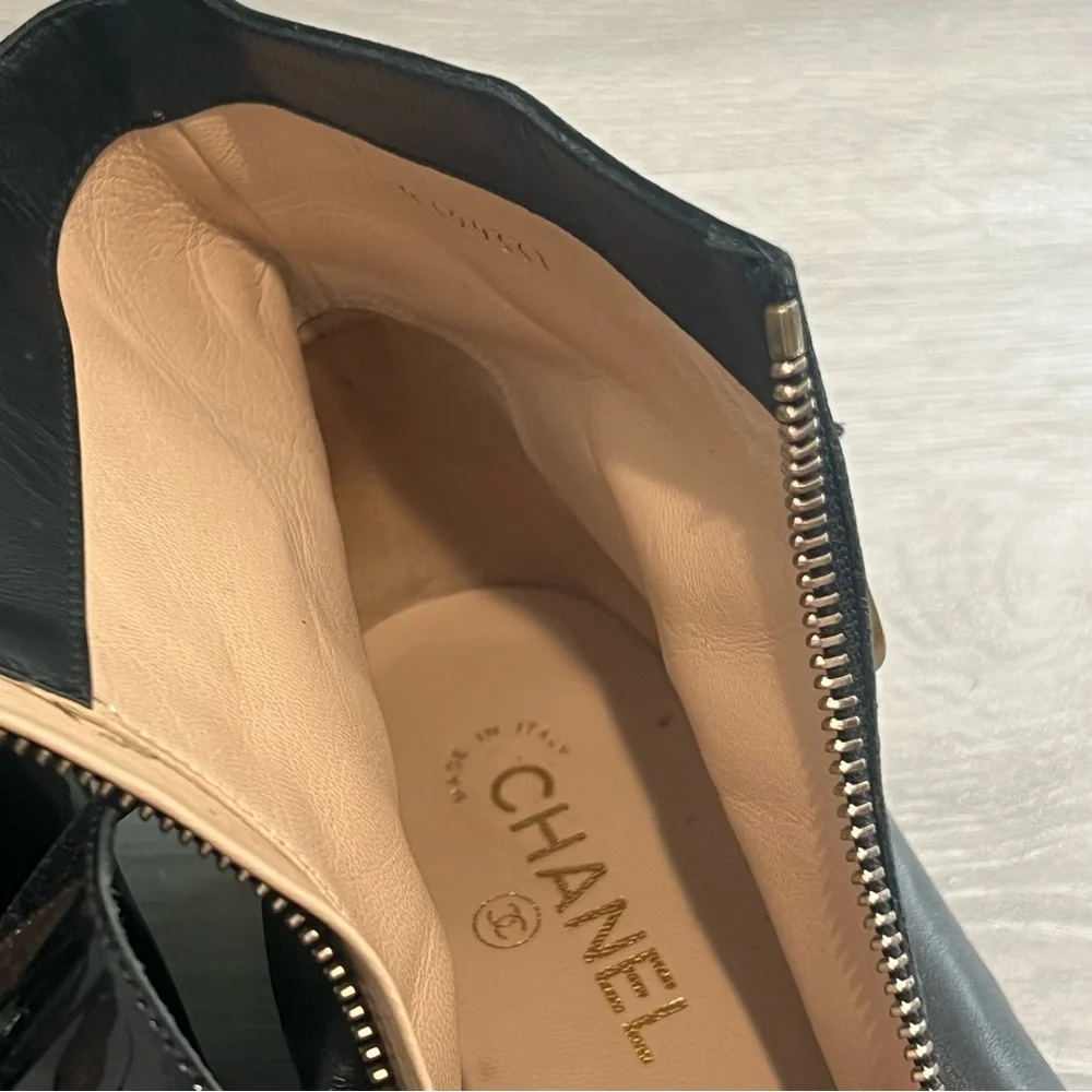 CHANEL black leather